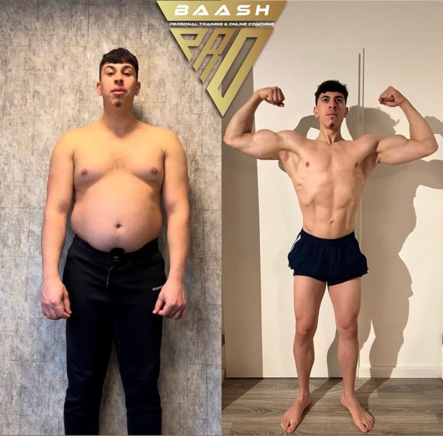 Before-and-after body transformation, Baash Pro personal training client 1