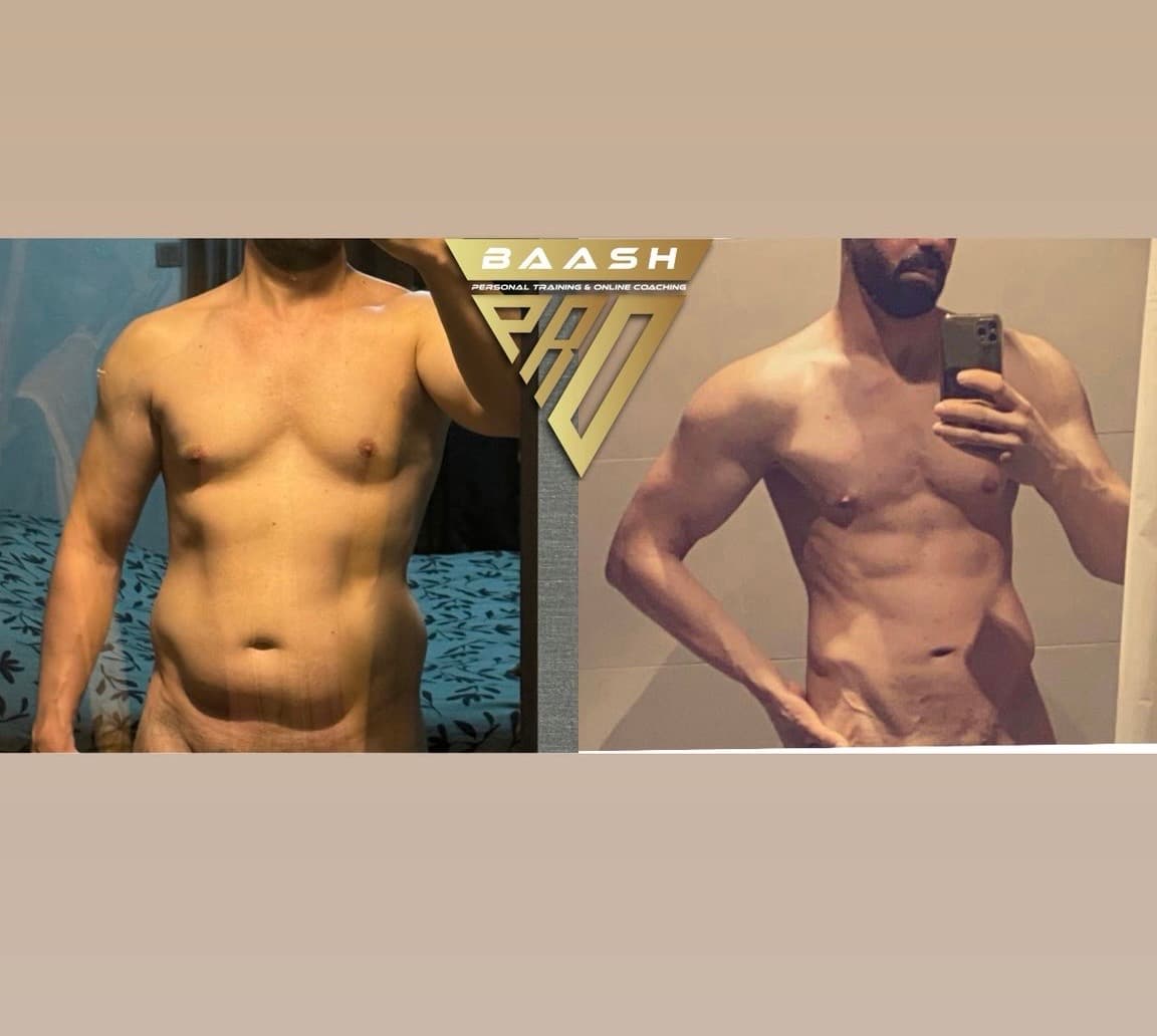 Before-and-after body transformation, Baash Pro personal training client 2
