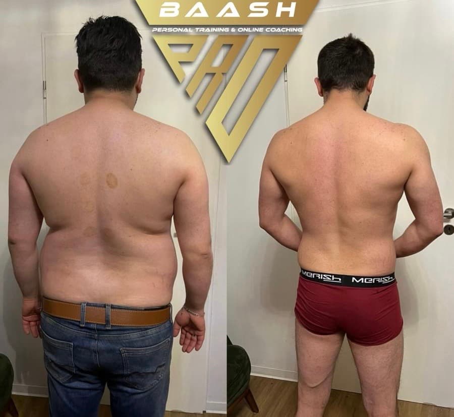 Before-and-after body transformation, Baash Pro personal training client 13