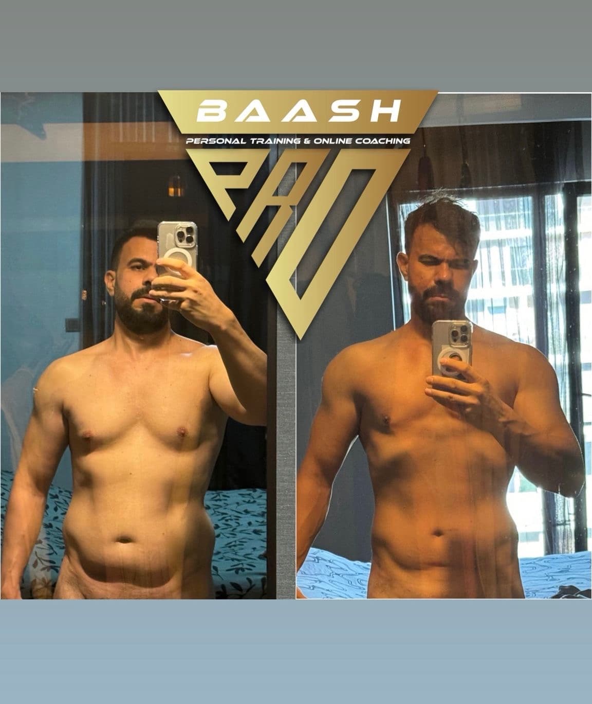 Before-and-after body transformation, Baash Pro personal training client 18