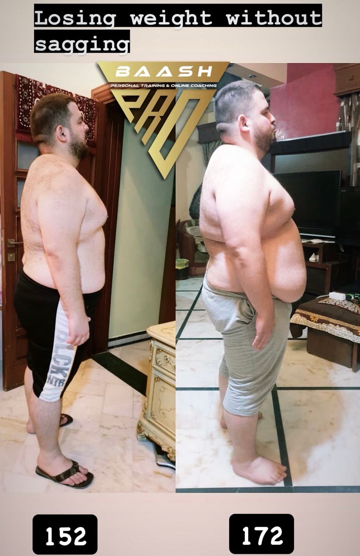 Before-and-after body transformation, Baash Pro personal training client 19