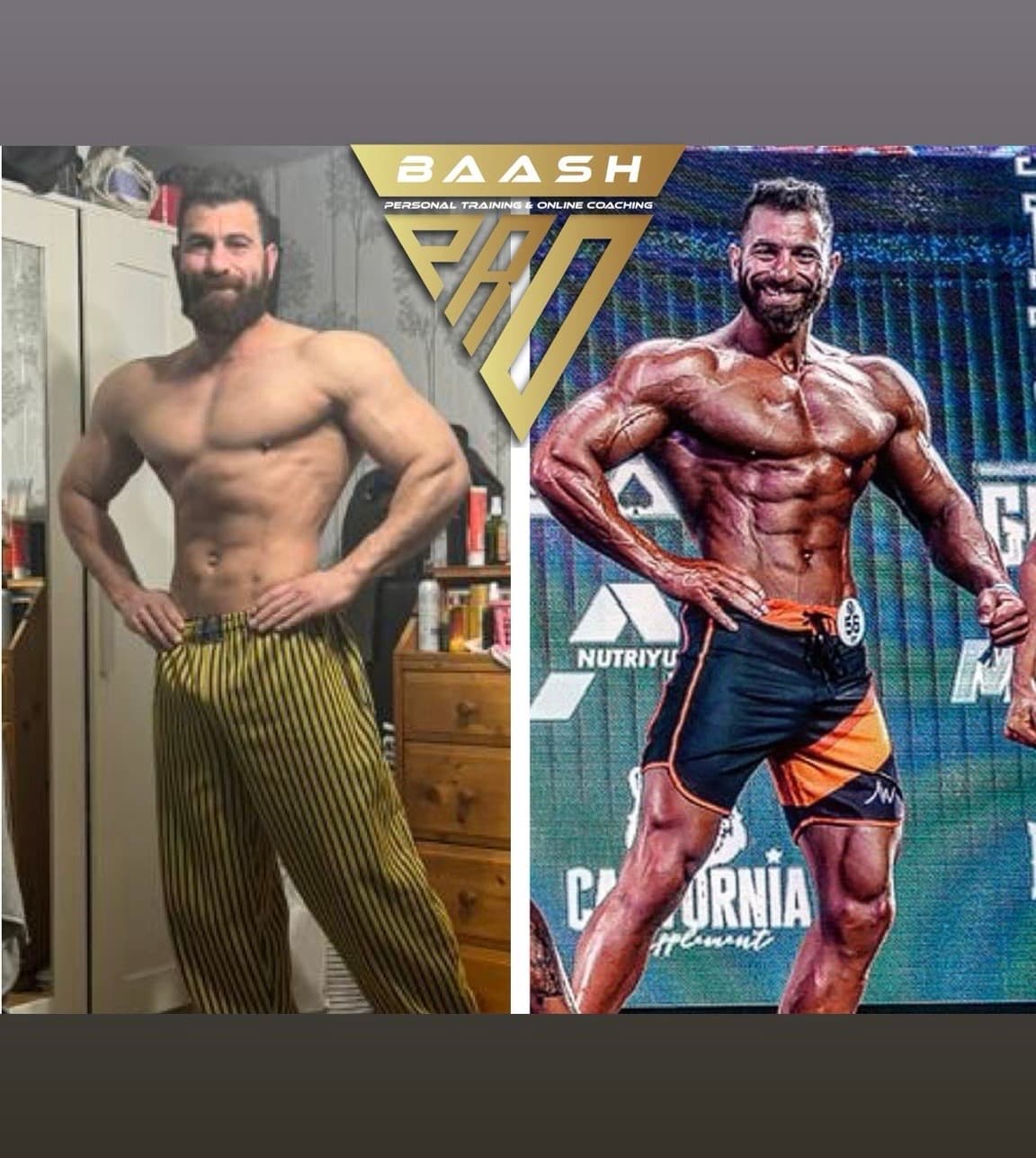 Before-and-after body transformation, Baash Pro personal training client 20