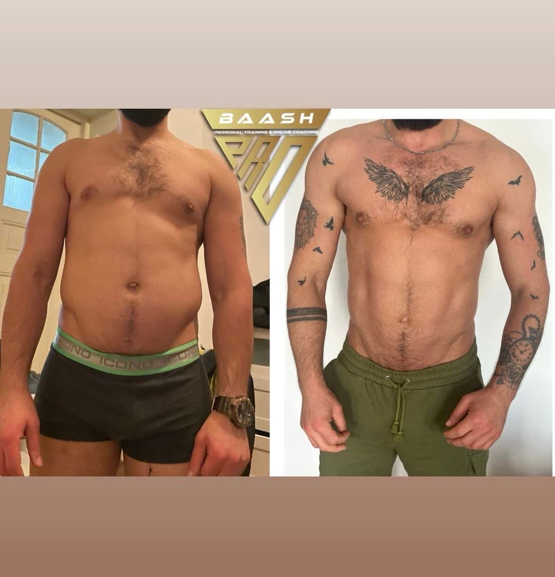 Before-and-after body transformation, Baash Pro personal training client 22