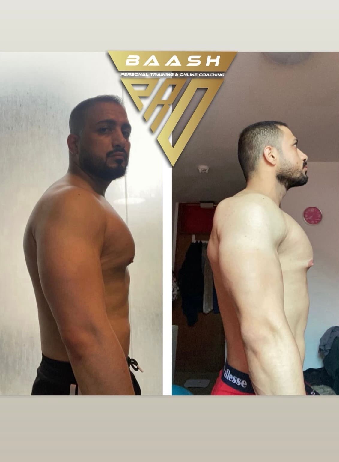 Before-and-after body transformation, Baash Pro personal training client 23