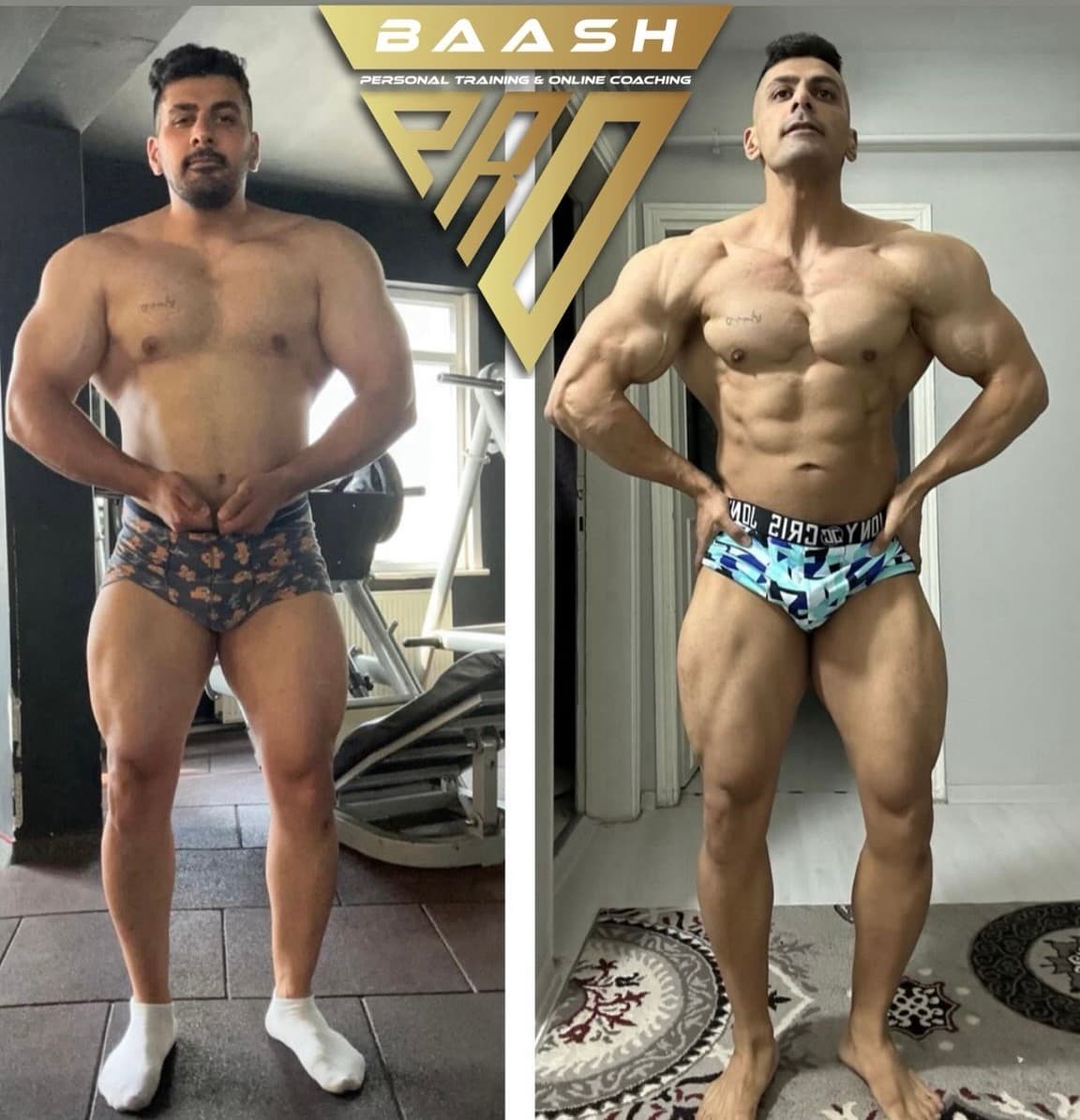 Before-and-after body transformation, Baash Pro personal training client 25