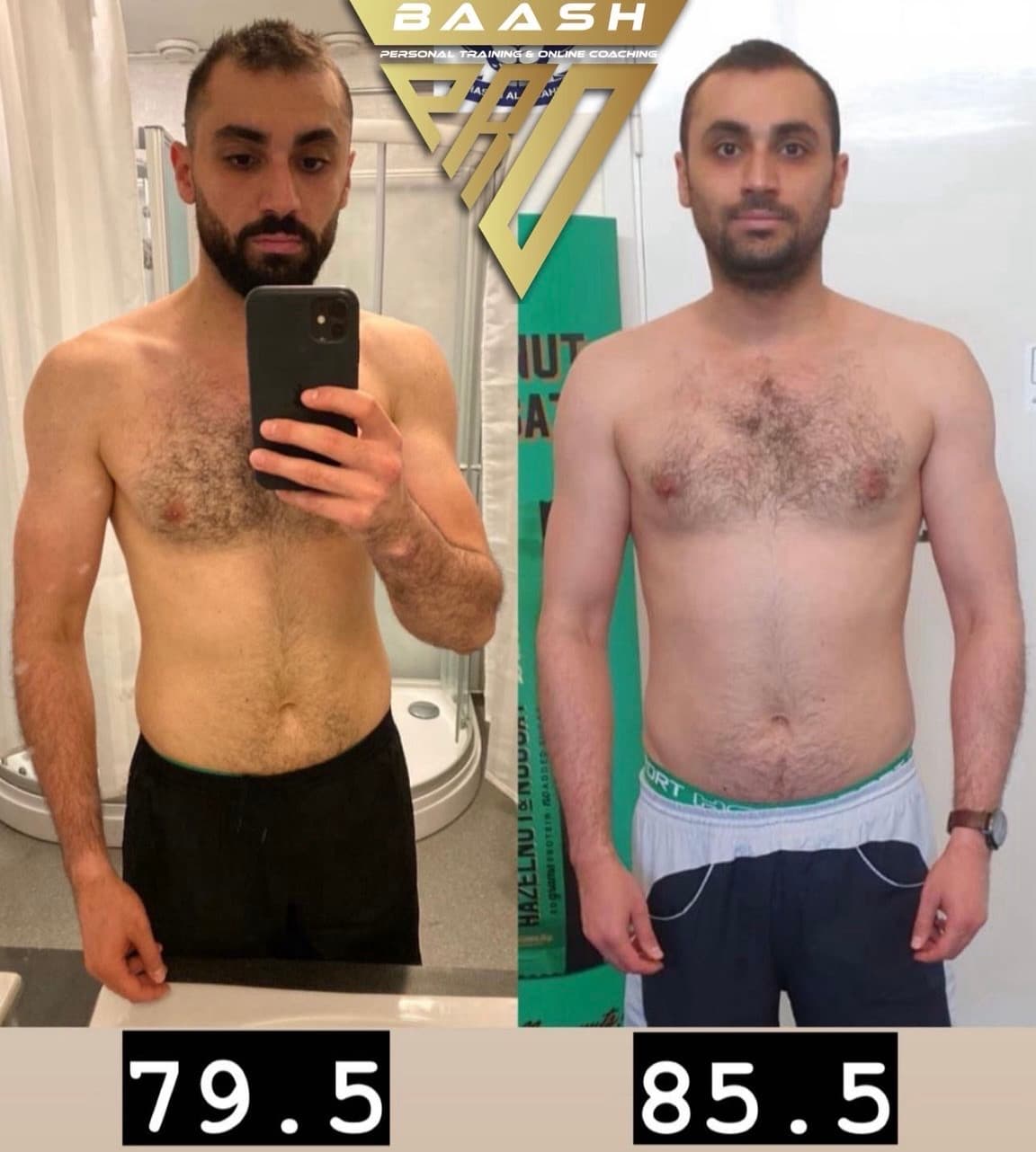 Before-and-after body transformation, Baash Pro personal training client 28