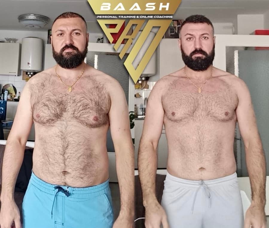 Before-and-after body transformation, Baash Pro personal training client 34