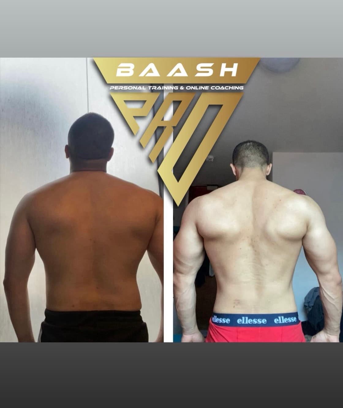 Before-and-after body transformation, Baash Pro personal training client 36