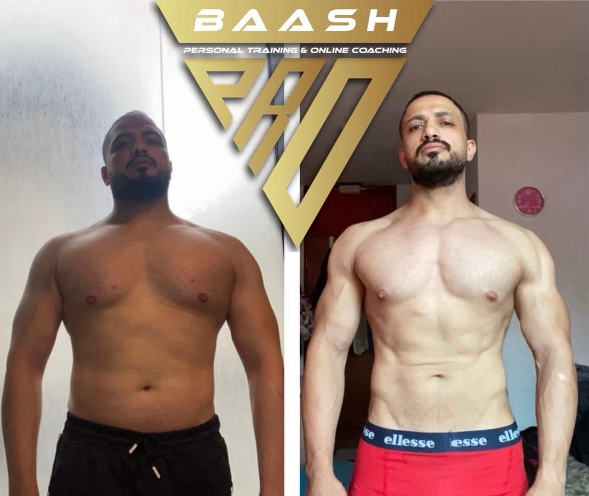 Before-and-after body transformation, Baash Pro personal training client 42